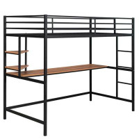17 Stories Modern Style Metal Loft Bed With Desk And Shelve