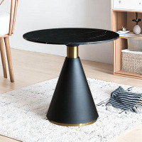 Mercer41 31.5" Black Round Sintered Stone tabletop Dining Table