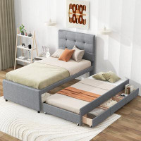 Red Barrel Studio Twin Size Upholstered Platform Bed With Pull-Out Twin Size Trundle And 3 Drawers