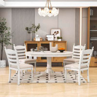 Red Barrel Studio Gracelinn 5 - Piece Pedestal Dining Set, Wood Round Extendable Dining Table and 4 Upholstered Chairs