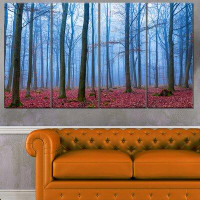 Made in Canada - Design Art 'Foggy Forest in Blue and Pink Photo' 4 Piece Photographic Print on Wrapped Canvas Set