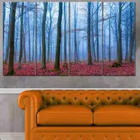Made in Canada - Design Art 'Foggy Forest in Blue and Pink Photo' 4 Piece Photographic Print on Wrapped Canvas Set