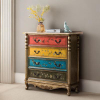 PEPPER CRAB American Carved Bucket Cabinet Painted Living Room Solid Wood Accent Chest