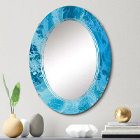 East Urban Home Turquoise Fluid Marble Waves - Modern Wall Mirror