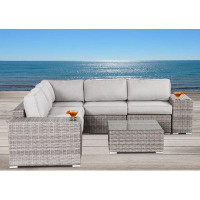 Rosecliff Heights Hoyle 8 Piece Rattan Sectional Set with Cushions