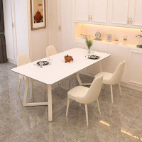 Corrigan Studio Rock plate dining table and chair combination of modern simple pure white family dining table