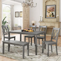 Gracie Oaks 6-piece Wooden Kitchen Table set, Dining Table set with 4 Chairs and Bench