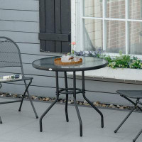 Winston Porter 31.5" Round Outdoor Dining Table with Umbrella Hole, Black