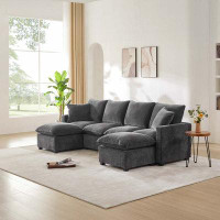 Hokku Designs 110*57" Modern U Shape Modular Sofa, 6 Seat Chenille Sectional Couch Set with 2 Pillows Included
