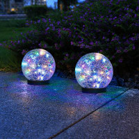 Aptoco Garden Solar Lights, Cracked Glass Ball Waterproof LED Globe Pathway Light For Outdoor Decorations Patio Yard Law