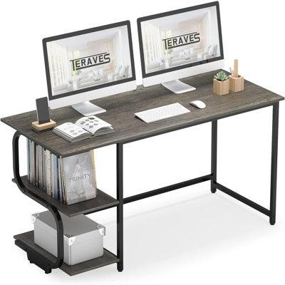 Inbox Zero Reversible Computer Desk For Small Spaces With Shelves,Gaming Desk Office Desk For Home Office (47In, Black O in Desks