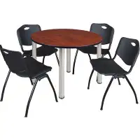 Inbox Zero Kee Round Breakroom Table Top, 4 M Stack Chairs
