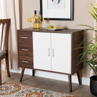 George Oliver Jazouli Mid-Century Modern Two-Tone White And Walnut Brown Finished Wood 3-Drawer Sideboard Buffet