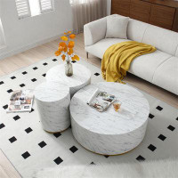 Mercer41 Faux Marble Coffee Tables For Living Room, 35.43Inch Accent Tea Tables With Gold Metal Base