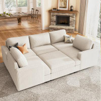 Hokku Designs Maureece Corduroy Sectional Sofa U Shaped Modular Sleeper Sectional