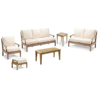Teak Smith 6 Pc Sofa Set: Sofa,Lounge Chair,Ottoman,Coffee,SideTable&Loveseat + Sunbrella #57003 White Cushions-33" H x