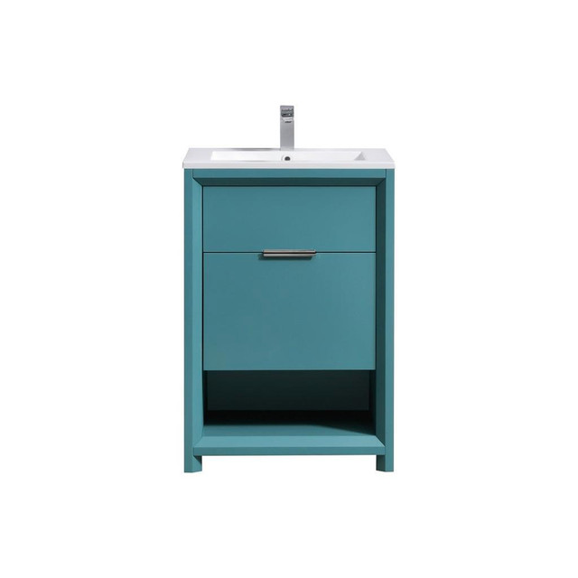 24 and 32 In 2 Drawer Vanity in High Gloss White or Teal Green  (Depth is 20.43 Inch) w Acrylic Composite Countertop KBQ in Cabinets & Countertops - Image 2