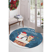 The Holiday Aisle® Blue Merry Christmas Round Rug_463