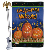 Breeze Decor Halloween Welcome - Impressions Decorative Aluminum Pole & Bracket House Flag Set HS112079-BO-02