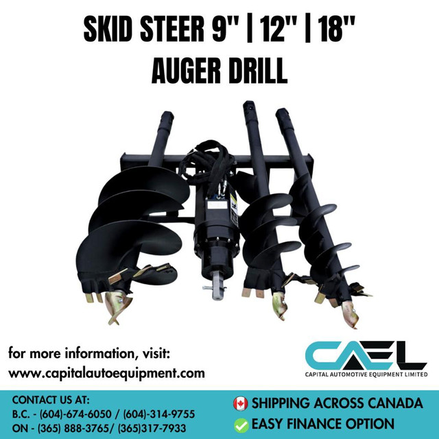 100% High Quality! Brand New Skid Steer Auger Included 9”/12”/18” drill - Universal! Limited stock, call now! in Heavy Equipment Parts & Accessories