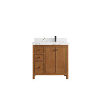 Willow Collections Chicago Teak Wood 36 In. W X 22 In. D Right Offset Sink Bathroom Vanity In Dark Natural With Cove Edg