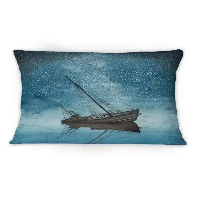 East Urban Home Ship With A Night Sky Strewn - Nautical & Coastal Printed Throw Pillow 1