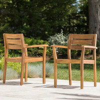 Latitude Run® Areena Outdoor Acacia Wood Dining Chairs, Set Of 2, Teak Finish)