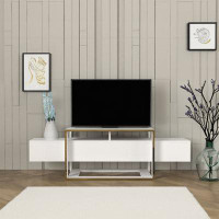 Everly Quinn White And Gold Color Minimalist Tv Stand For Tvs Up To 40"