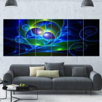Made in Canada - Design Art 'Blue Curly Spiral on Black'  6 Piece Graphic Art Print Set on Canvas