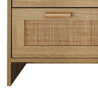 Gracie Oaks Rattan storage dresser with four deep drawers and natural rattan drawer design