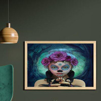 East Urban Home Ambesonne Horror Wall Art With Frame, Scary Clown Like Girls Showing Hands Gloves An Flowers In Her Head