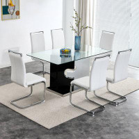 Wrought Studio Large Modern Minimalist Rectangular Glass Dining Table For 6-8 With 0.39" Tempered Glass Tabletop And MDF