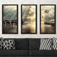 Highland Dunes Dock Sunrise by Andy Amos - 3 Piece Picture Frame Photograph Print Set on Acrylic