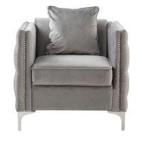 Everly Quinn Everly Quinn Grey Velvet Chair with 1 Pillow for living room