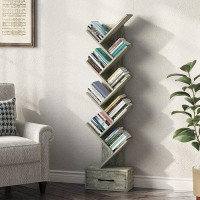 Accentuations by Manhattan Comfort Rustic Tree Bookshelf With Drawer | Ample Storage, Stable & Stylish Design