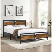 GZMWON Metal Platform Bed Frame With Wood Headboard And Footboard