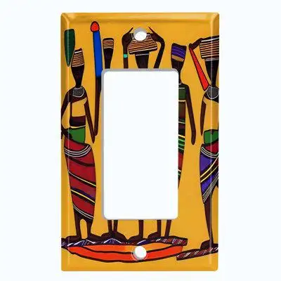WorldAcc Metal Light Switch Plate Outlet Cover (Native African Culture Women Orange - Single Rocker)