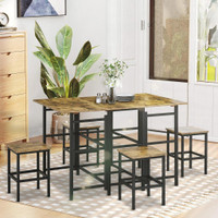 INDUSTRIAL 5-PIECE FOLDING DINING TABLE SET, DROP-LEAF RECTANGULAR KITCHEN TABLE WITH 4 CHAIRS FOR DINING ROOM, RUSTIC B