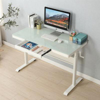 Latitude Run® Inches Tempered Glass Standing Desk With Metal Drawer