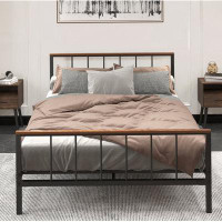 17 Stories Metal Platform Bed frame with Headboard and Footboard,Sturdy Metal Frame