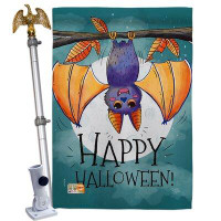 Breeze Decor Happy Halloween Bat - Impressions Decorative Aluminum Pole & Bracket House Flag Set HS112076-BO-02