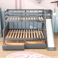 Harriet Bee Belsy Kids Twin Over Full 2 Drawers Wood Bunk Bed with Slide and Shelves