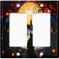 WorldAcc Metal Light Switch Plate Outlet Cover (Halloween Black Cat Spooky Church - Double Rocker)