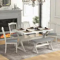 August Grove 6-Piece Rustic Dining Set with 4 Upholstered Chairs & 1 Bench for Dining Room