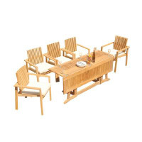 Teak Smith Grade-A Teak Dining Set: 122" Atnas Double Extension Rectangle Table And 6 Stacking Arm Chairs
