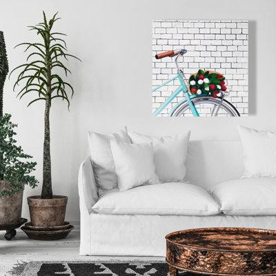 Ebern Designs 'Bicycle with a Bouquet of Tulips' Oil Painting Print on Wrapped Canvas in Home Décor & Accents
