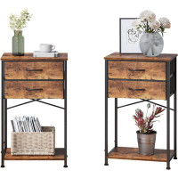 17 Stories Nightstands Set Of 2, End Table With Fabric Storage Drawer And Open Wood Shelf, Bedside Furniture With Steel