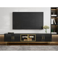 IKIFLY Briazia Modern Slate TV Stand for 85+ inch TV, with Glass Storage Cabinets and LED Lights
