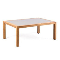 Rosecliff Heights Sienna Outdoor Patio Coffee Table In Acacia Wood With Natural Finish And Grey Centre Stone