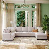 Latitude Run® "modern Upholstered U-shape Sectional Sofa With Extra Wide Chaise Lounge, Beige"